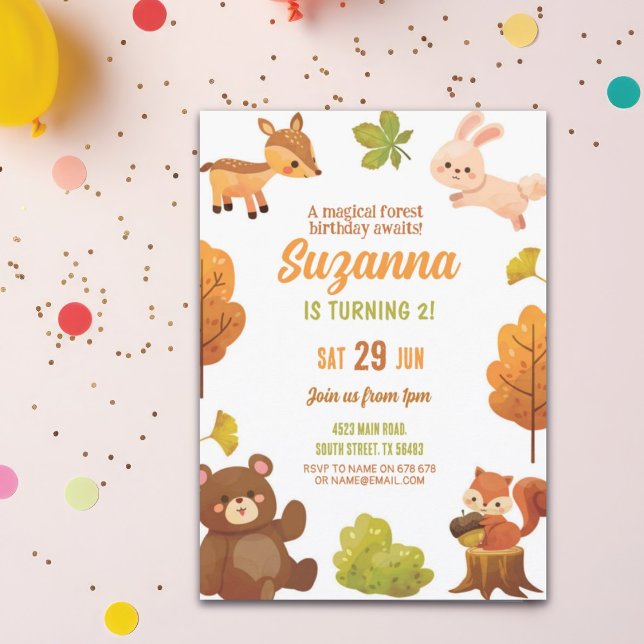 Invitation Fête de l'anniversaire de la forêt Animaux des boi (Créateur téléchargé)