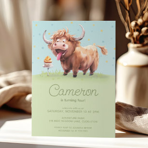 Invitation Fête de l'anniversaire de la vache miniature Highl