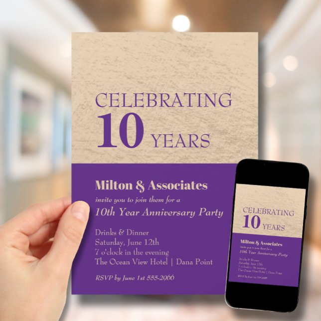 Invitation Fête de l'anniversaire de l'entreprise Purple & Go (Change to ANY YEAR. Order printed and instant download (great to email as a reminder.))