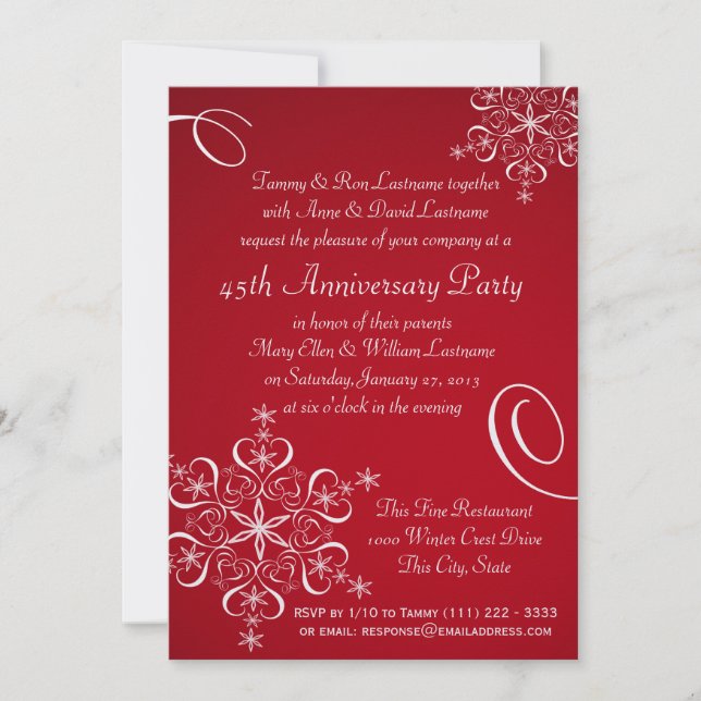 Invitation Fête de l'Anniversaire de Snowflake Rouge (Devant)