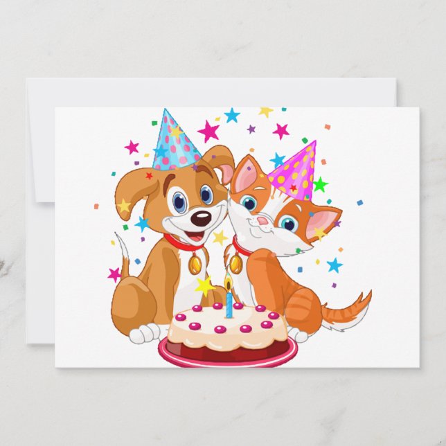 Invitation Fête de l'anniversaire des chiens et des chats (Devant)