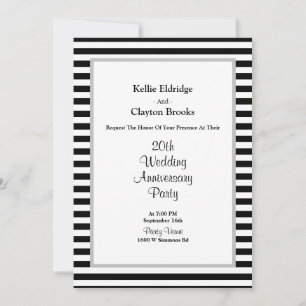Invitation Fête de l'Anniversaire du Mariage Black/White Stri