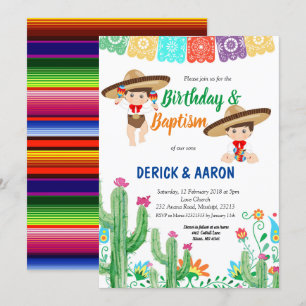 Invitation Fête de l'Anniversaire et baptême pour les jumeaux