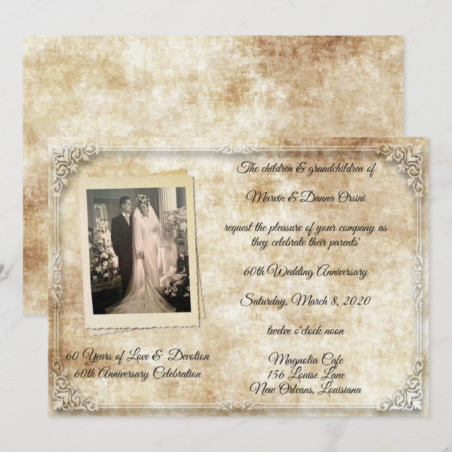 Invitation Fête de l'anniversaire Vintage (Devant / Derrière)