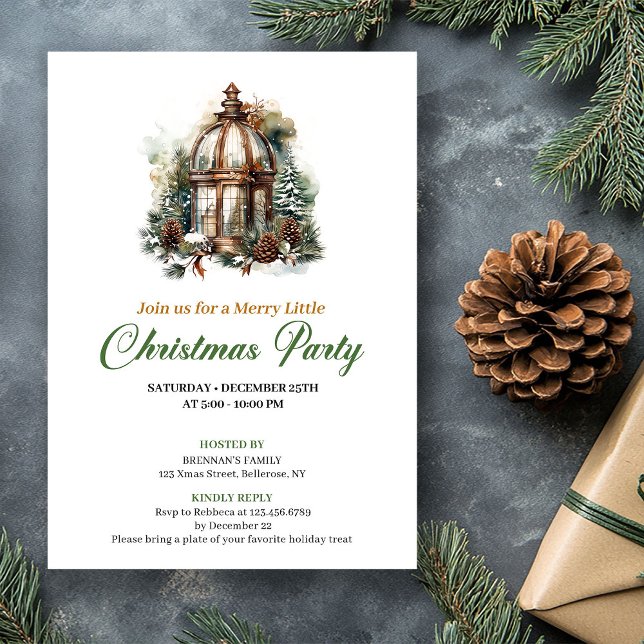 Invitation Fête de lanterne de Noël aux couleurs terreuses mi (Minimalist Earthy Colors Christmas Lantern Party Invitation)