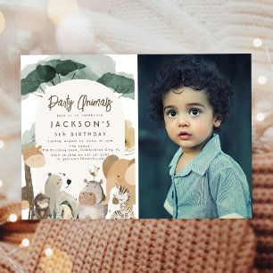 Invitation Fête de l'aquarelle Animaux Photo Fête d'anniversa