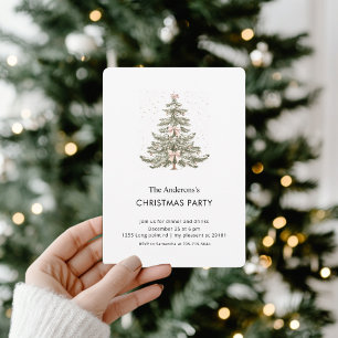 Invitation Fête de l'Arbre de Noël à l'Aquarelle Rose Pâle