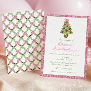 Invitation Fête de l'arbre de Noël au léopard rose aquarelle