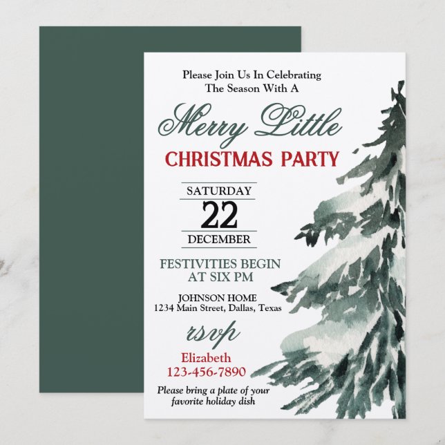 Invitation Fête de l'Arbre de Noël Floconneux (Devant / Derrière)