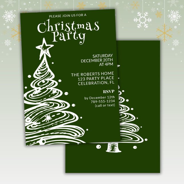Invitation Fête de l'arbre de Noël vert et blanc (Créateur téléchargé)