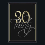 Invitation Fête de l'Argent Formal Noir et Or 30e anniversair<br><div class="desc">Invitation Formal Silver Black and Gold 30th Birthday Party. Ces invitations formelles et élégantes ont le numéro "30" en or brillant et le mot "trente" se chevauchant dans l'écriture argentée cursive, toutes deux sur un arrière - plan noir intelligent avec une élégante bordure en or dégradé. Sélectionnez "customisez-le" pour commencer...</div>