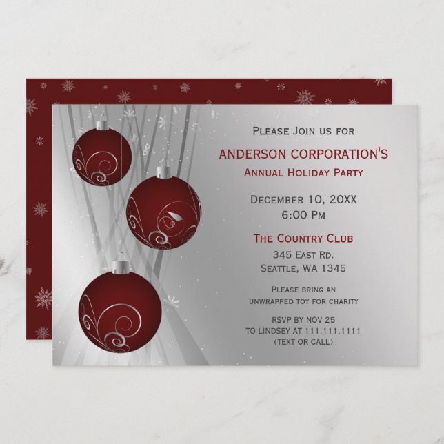 Invitation Fête de l'argent rouge Festive Corporate Festive (Devant / Derrière)