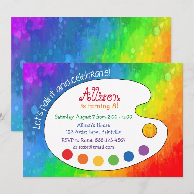 Invitation Fête de l'art coloré, Palette de peinture Invitati (Devant / Derrière)