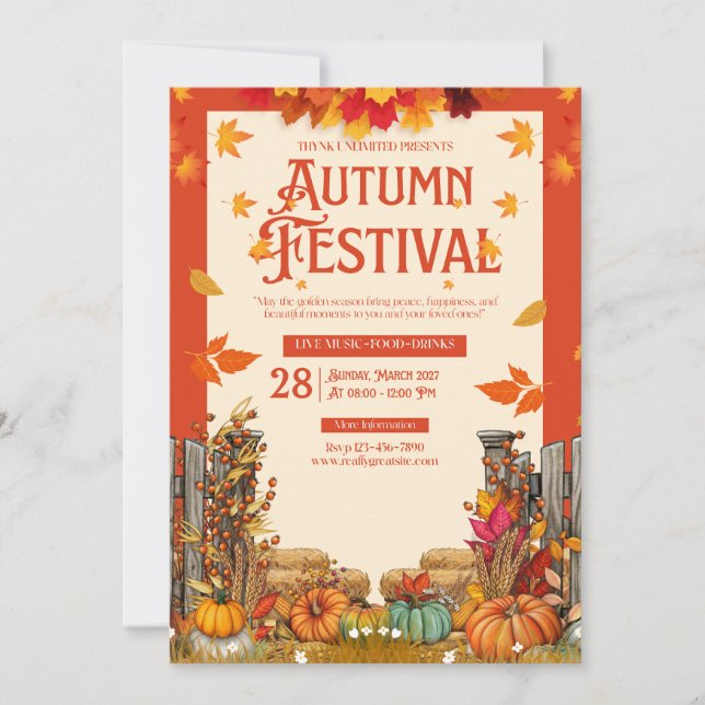 Invitation Fête de l'Automne Art de la Fête des Récoltes (Devant)