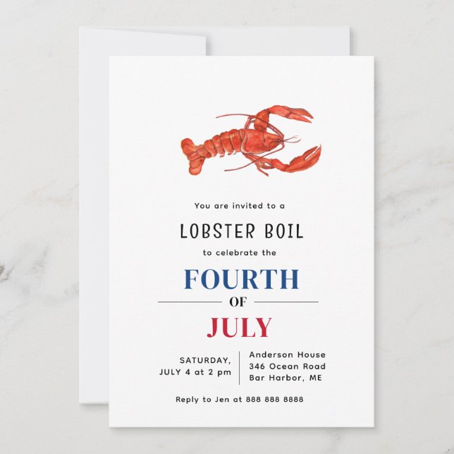 Invitation Fête de l'ébullition de homard du 4 juillet  (Devant)