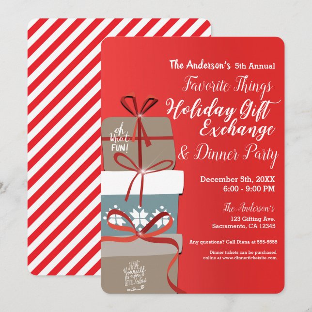 Invitation Fête de l'échange de cadeaux des choses préférées (Devant / Derrière)