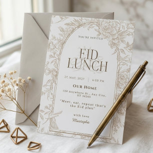 Invitation Fête de l'Eid déjeuner floral blanc beige 