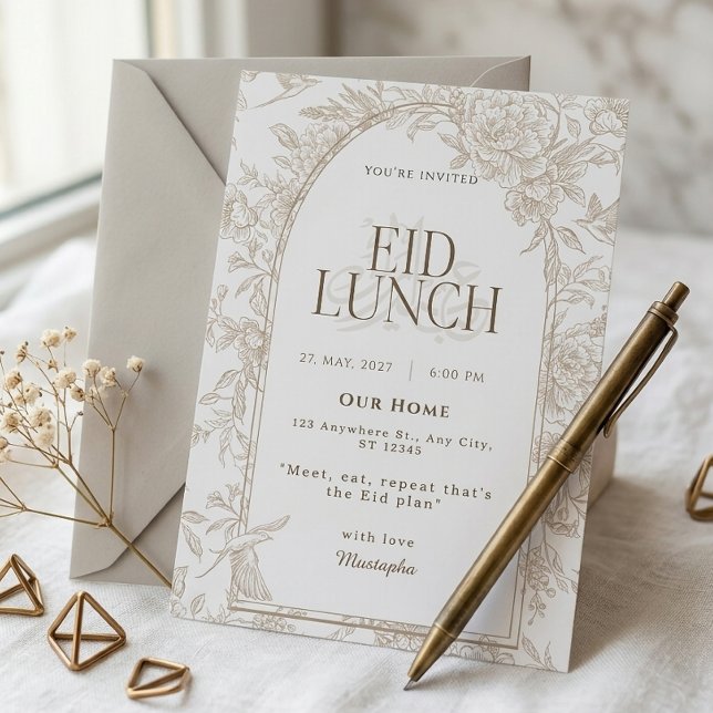 Invitation Fête de l'Eid déjeuner floral blanc beige  (Créateur téléchargé)
