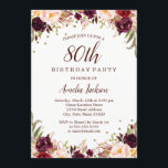 Invitation Fête de l'Elégant Gold Burgundy Floral 80th Birthd<br><div class="desc">Plus jolies invitations d'anniversaire florales dans le Little Bayleigh Store!</div>