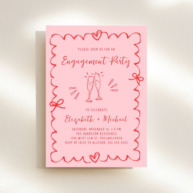 Invitation Fête de l'engagement à l'aide d'un cadre rouge ros (Whimsical pink + red engagement party invitation to set the tone for an unforgettable event)