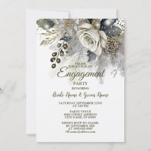 Invitation Fête de l'engagement Argent Golden White Roses Fle