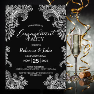 Invitation Fête de l'engagement de Black and White Lace