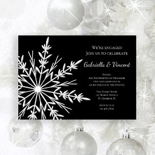 Invitation Fête de l'engagement des flocs de neige noirs et b