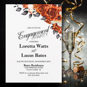 Invitation Fête de l'engagement Floral Rose orange brûlé