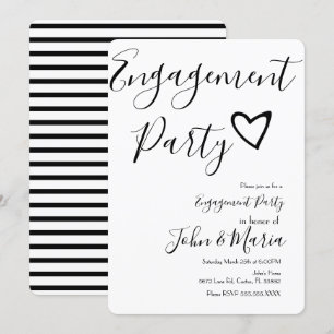 Invitation Fête de l'engagement moderne Black Stripes Coeur