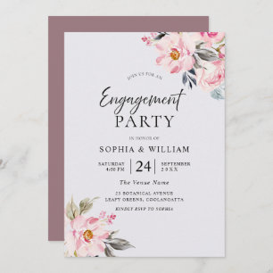 Invitation Fête de l'engagement rose pâle Floral Rose