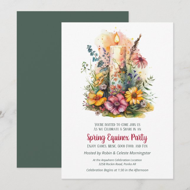 Invitation Fête de l'équinoxe de printemps Fleurs sauvages &  (Devant / Derrière)