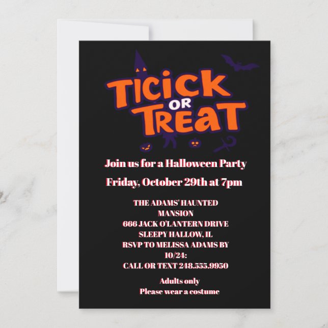 Invitation Fête de l'Halloween (Devant)