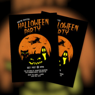 Invitation Fête de l'Halloween Citrouille effrayant Chat et F