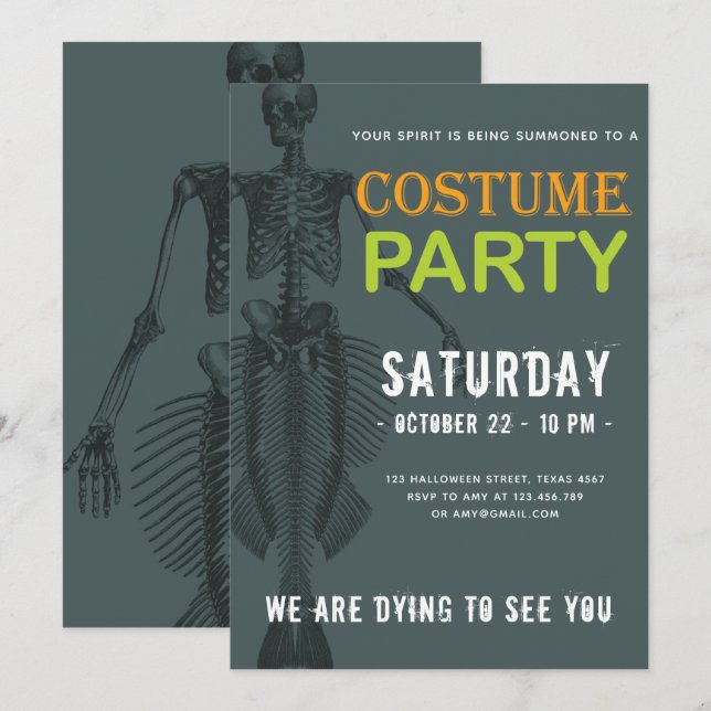 Invitation Fête de l'Halloween de Mermaid Skeleton (Devant / Derrière)
