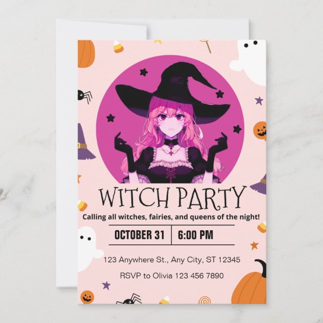 Invitation Fête de l'Halloween de sorcière (Devant)