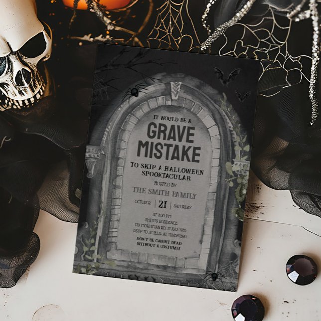 Invitation Fête de l'Halloween du cimetière (Tombstone Grave Mistake Halloween Party Invitation)