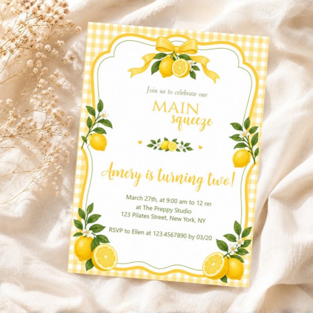 Invitation Fête de limonade Main Squeeze Anniversaire de citr (lemon birthday invite, main squeeze invite, lemon invitation, lemonade birthday, citrus birthday inv)