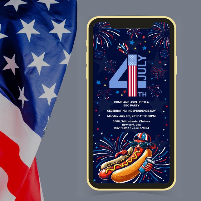 Invitation fête de l'indépendance BBQ feu 4 juillet (Créateur téléchargé)