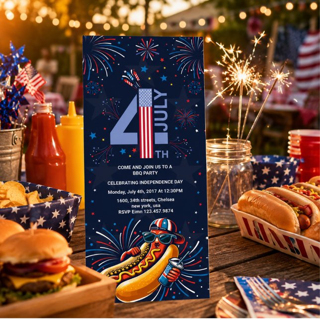 Invitation fête de l'indépendance BBQ party feux d'artifice 4 (independence day BBQ party fireworks 4th of July invite)