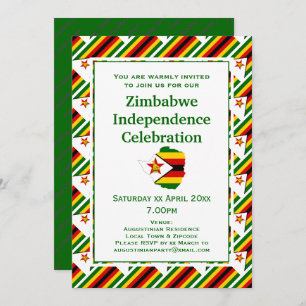 Invitation FÊTE DE L'INDÉPENDANCE DU ZIMBABWE Drapeau zimbabw