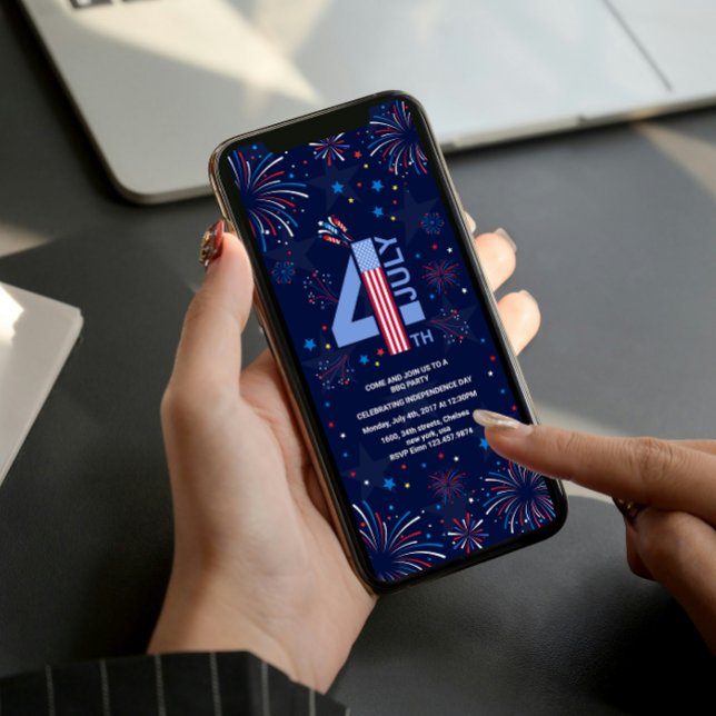 Invitation Fête de l'Indépendance feux de 4 juillet (Independence Day 4th of July party fireworks party BBQ )