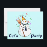 Invitation Fête de l'invitation de Snowman - Blanc à l'intéri<br><div class="desc">Joyeux bonhomme de neige célébrant avec des confettis flottant autour de lui.</div>