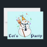 Invitation Fête de l'invitation de Snowman - Blanc à l'intéri<br><div class="desc">Joyeux bonhomme de neige célébrant avec des confettis flottant autour de lui.</div>