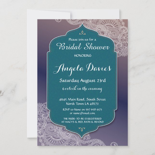 Invitation Fête de l'mariée à bijoux de style henné Invitatio (Devant)