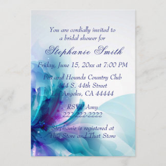 Invitation Fête de l'mariée à fleurs Abstraites bleue et viol