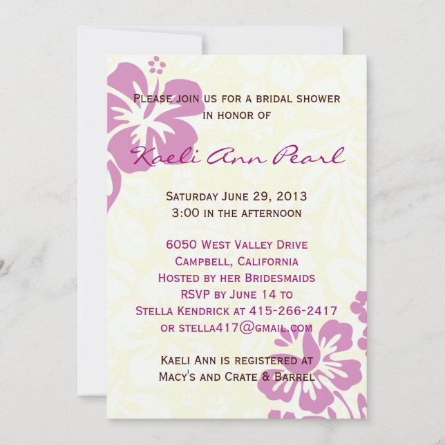 Invitation Fête de l'mariée à fleurs de plage - Lilac (Devant)