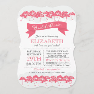 Invitation Fête de l'mariée à parapluie rose moderne