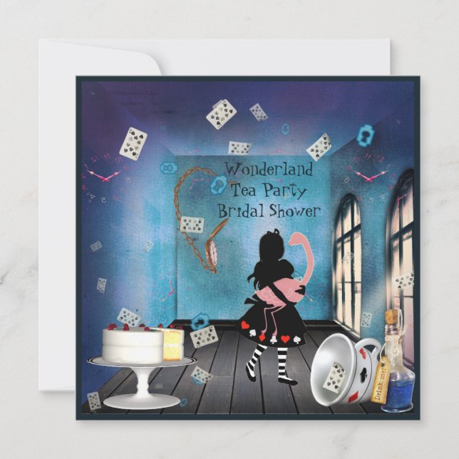 Invitation Fête de l'mariée Alice et Pink Flamant rose Wonder (Devant)