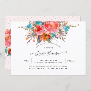 Invitation Fête de l'mariée, Aquarelle Orange Peonies