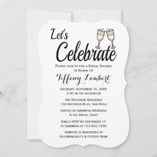 Invitation Fête de l'mariée Black White Mariage Champagne Gla